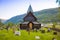Roldal, Norway - 27.06.2018: Wooden Roldal stave church or Roldal stavkyrkje, Norway