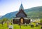 Roldal, Norway - 27.06.2018: Wooden Roldal stave church or Roldal stavkyrkje, Norway