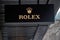 Rolex, a famous Suisse watch brand outdoor shield or sign on a boutique at Bahnhofstrasse in Zurich.