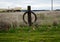 Roll of barbwire on fence post