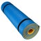 Roll of blue karemat in a roll, on a white background, mat for sports