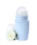 Roll-on female deodorant with rose on white. Skin care