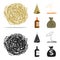 Roll-field, Indian wigwam, lasso, whiskey bottle. Wild West set collection icons in cartoon,black style vector symbol