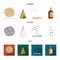 Roll-field, Indian wigwam, lasso, whiskey bottle. Wild West set collection icons in cartoon,outline,flat style vector