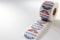 Roll of I Voted Today stickers on white background with copy space. US presidential election concept