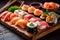 roll seafood japanese japan fish meal sushi food set rice. Generative AI.