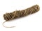 Roll of twine on white background. Strong brown rope