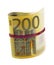 Rolled 200 euro banknotes