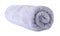 Rolled clean lilac towel on white