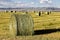 Rolled hay bales harvested in an alfalfa field