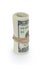 Rolled hundred dollar banknotes tied with