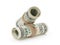 Rolled hundred dollar banknotes tied with