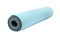 Rolled light blue camping mat isolated on white