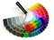 Roller brush and color guide palette in rainbow colors.