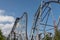 roller coaster against blue sky at Fuji-Q Highland, Yamanashi, Japan