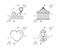 Roller coaster, Heart and Carousels icons set. Fireworks sign. Attraction park, Love, Christmas pyrotechnic. Vector
