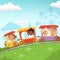 Roller coaster kids. Attraction children riding in amusement park vector cartoon action background