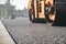The roller flattens the asphalt tar, paving the new asphalt