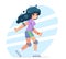 Roller girl cute flat design character vector illustration
