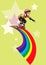 Roller-girl rushes along the rainbow