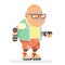 Roller Skate Adult Sports Healthy Grandfather Active Lifestyle Age Old Man Character Cartoon Design Flat Vector