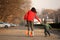 Roller skating mother and child