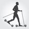 Roller skiing silhouette of man. Guy roller skiing on the grey background. Man roller skiing.