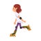 Rollerblading Teen Girl, Cute Child Roller Skating, Teenager Outdoor Activity Cartoon Vector Illustration