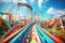 Rollercoaster at the amusement park. Colorful background, AI Generated