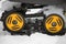 Rollers yellow and black caterpillars of the snowmobile with the