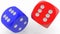 Rolling dice in blue and red colors