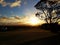 Rolling fields with sunset backdrop