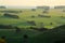 Rolling green hills of Camperdown view from top of Black Hill lookout at sunset