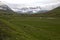 Rolling hills, iceland. Green June summer season verdant scene