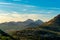 Rolling moutains and mounds in the hillsides of Arizona in Tuscon southwest american united states in late sunset