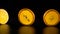 Rolling orange fruit slices on black background, slow motion