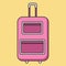 Rolling pink suitcase in flat linear style