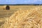 Rolls of hay in the autumn field. Bales of straw in the wheat field. Agricultural background