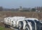 Rolls with plastic film for covering white asparagus fields, begin of new asparagus season on asparagus farm in Netherlands,