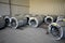 Rolls of steel sheet stored in warehouse; galvanized steel coil in the Duct Factory. Packed rolls of steel sheet, Cold rolled stee