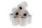 Rolls of toilet paper stacked on white background