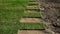 Rolls of turf or turfgrass. Landscaping of territory. Rolled lawn natural grass, greening