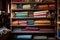 rolls of various fabrics stacked on a shelf in a tailor shop