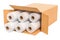 Rolls of wrapping plastic stretch films in cardboard box, 3D rendering