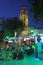 Roloi clock tower in Rhodes old town by night. Greece