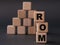ROM - acronym on wooden cubes on a dark background