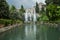 ROMA, ITALY - AUGUST 2018: Antique fountain in the park hundered fountains at Villa D`Este in Tivoli
