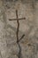 ROMA, ITALY - JULY 2019: A cave with a wooden cross where he spent the night and lived  in Greccio where St. Francis of Assisi hel