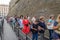 ROMA, ITALY - JULY 2019: A huge line of tourists to the Vatican Museum