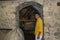 ROMA, ITALY - JULY 2019: Male pilgrim near the icon in Greccio where St. Francis of Assisi held the first nativity scene